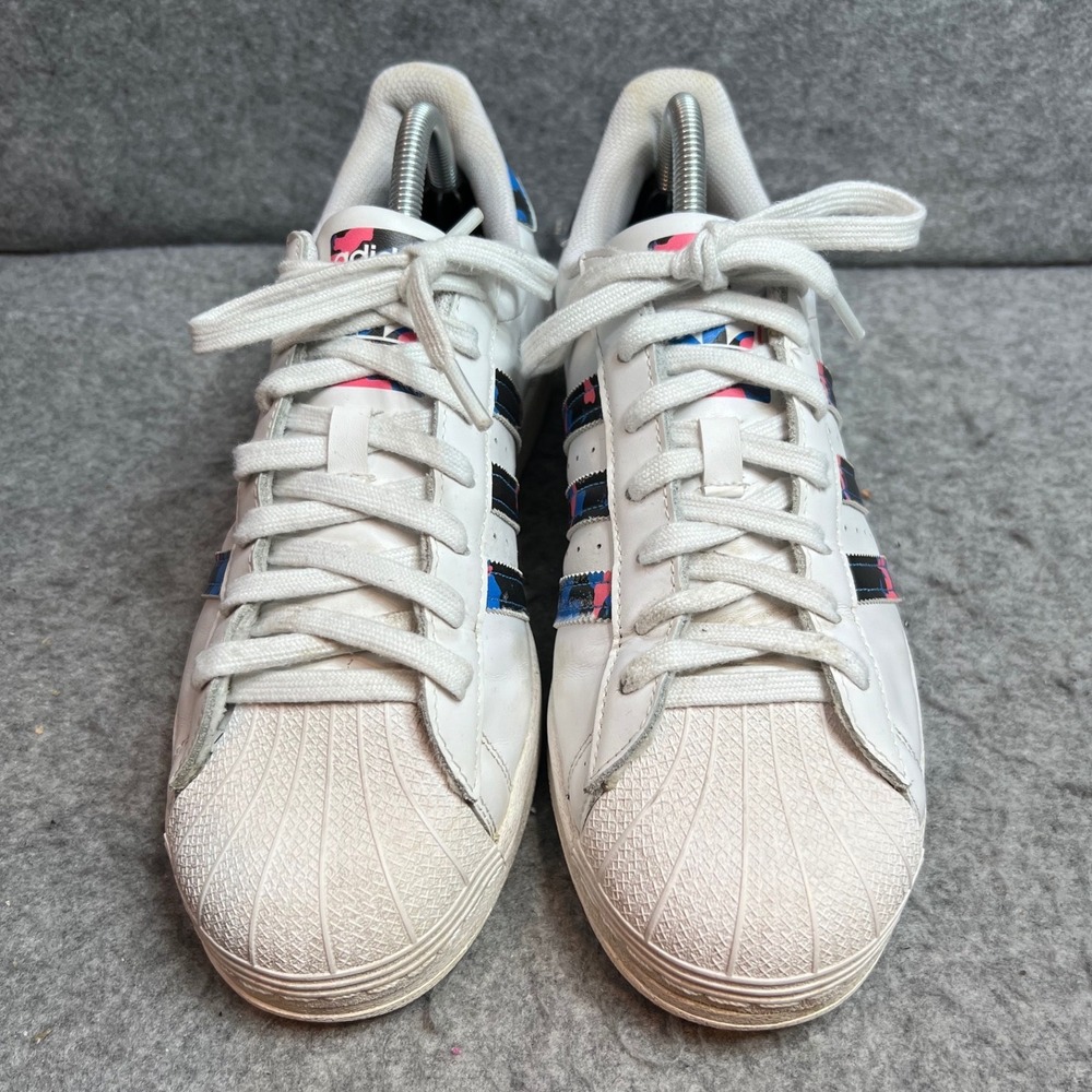 Adidas Superstar White Blue Pink Camo Graphic Low Top Sneakers Mens 9.5 - Picture 4 of 8